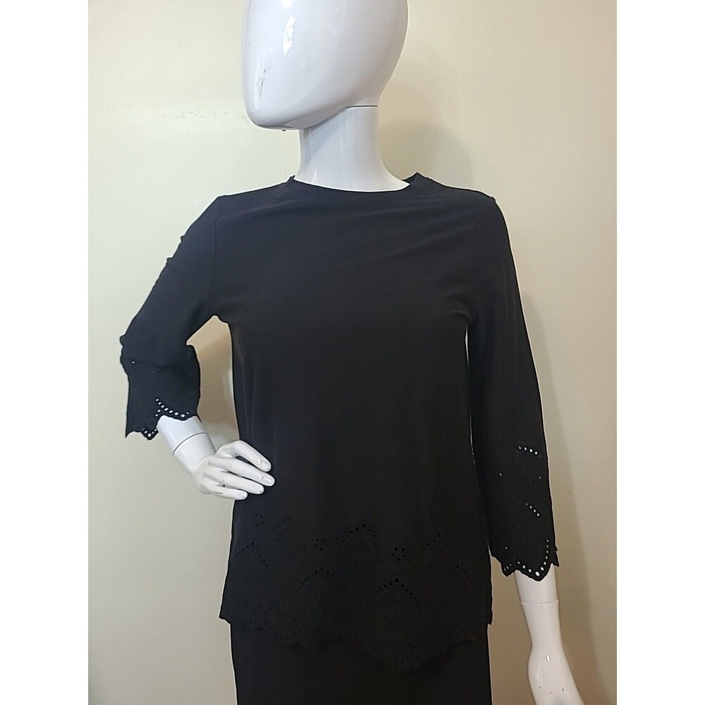 J Jill Black Top Womens Size XS Eyelet Sleeve Detail  Tags Attached